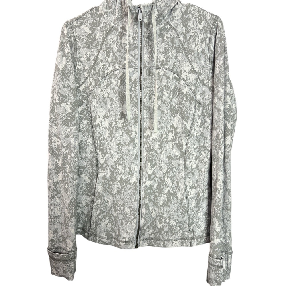 Lululemon Stride Jacket II Grey White Snakeskin Print Full Zip Hoodie Size 10